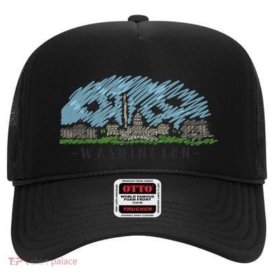 Washington Dc Capital Skyline Silhouette Great Gift High Crown Mesh Back Trucker Hat