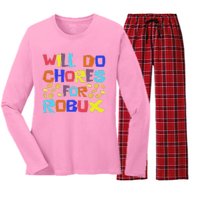 Will Do Chores For Robux Women's Long Sleeve Flannel Pajama Set 