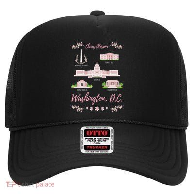 Washington Dc Cherry Blossom Monument High Crown Mesh Back Trucker Hat