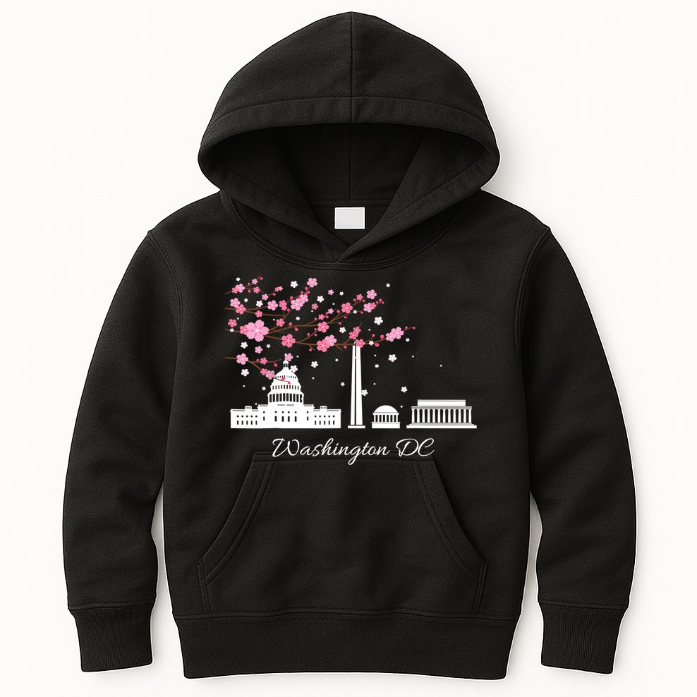 Washington DC Cherry Blossoms Monuments Memorials TShirt Kids Hoodie