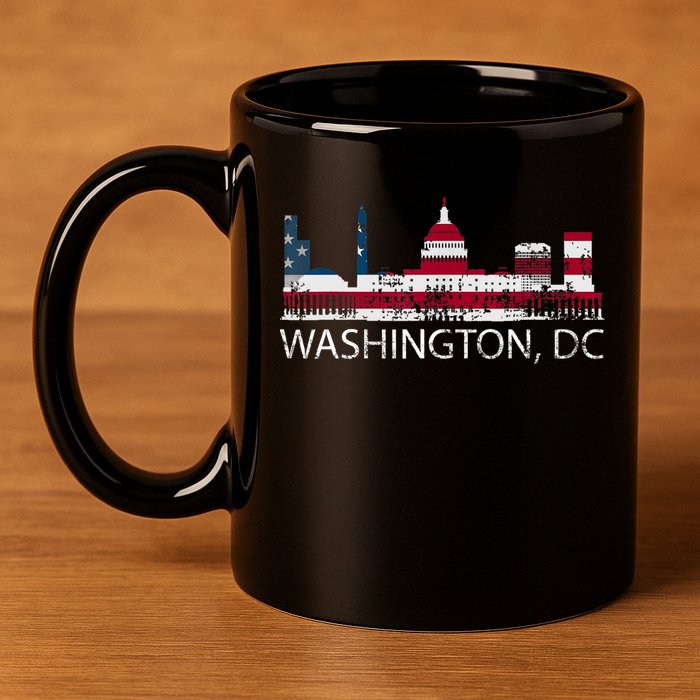 Washington DC Capitol Hill USA Flag Souvenir Design TShirt 11oz C Handle Ceramic Mug
