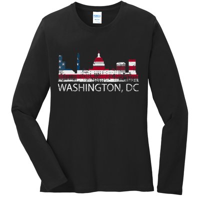 Washington DC Capitol Hill USA Flag Souvenir Design TShirt Ladies Long Sleeve Shirt