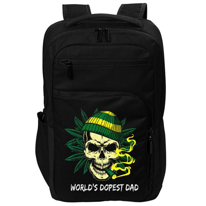 World's Dopest Dad Skull Weed 420 Cannabis Fun Father's Day Impact Tech Backpack