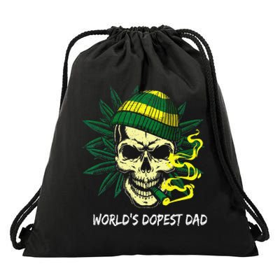 World's Dopest Dad Skull Weed 420 Cannabis Fun Father's Day Drawstring Bag