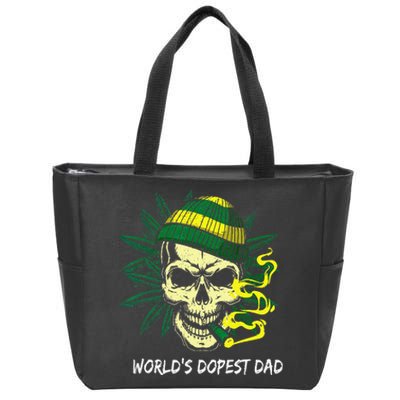 World's Dopest Dad Skull Weed 420 Cannabis Fun Father's Day Zip Tote Bag