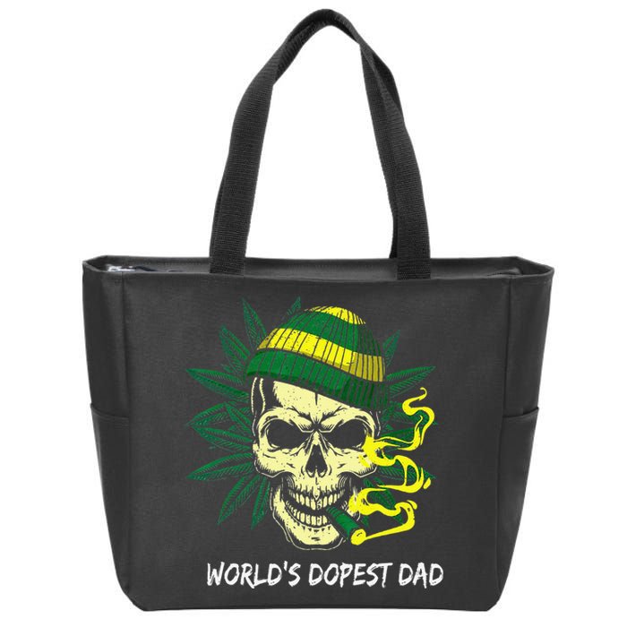 World's Dopest Dad Skull Weed 420 Cannabis Fun Father's Day Zip Tote Bag