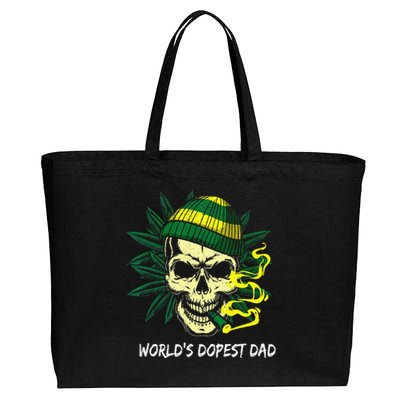 World's Dopest Dad Skull Weed 420 Cannabis Fun Father's Day Cotton Canvas Jumbo Tote