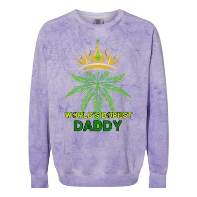 Worlds Dopest Daddy Men Dad Cannabis 420 Weed Fathers Day Colorblast Crewneck Sweatshirt