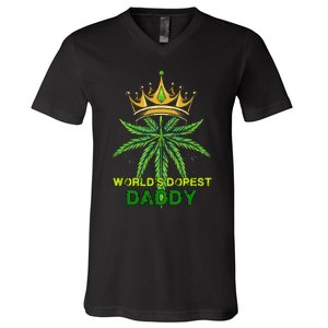 Worlds Dopest Daddy Men Dad Cannabis 420 Weed Fathers Day V-Neck T-Shirt