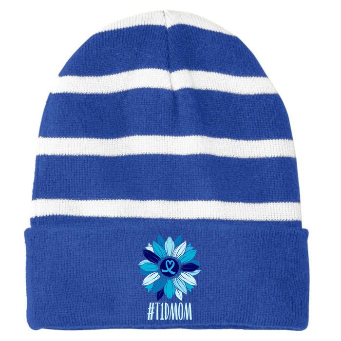 World Diabetes Day Type 1 Diabetes Sunflower T1d Mom Wife Great Gift Striped Beanie with Solid Band