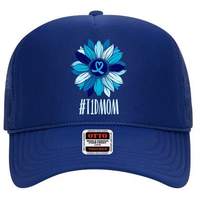 World Diabetes Day Type 1 Diabetes Sunflower T1d Mom Wife Great Gift High Crown Mesh Back Trucker Hat