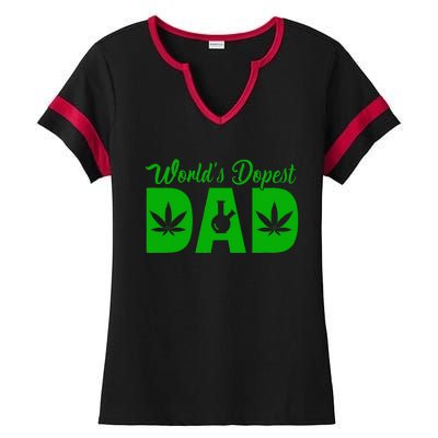 Worlds Dopest Dad Marijuana Bong Weed Ladies Halftime Notch Neck Tee