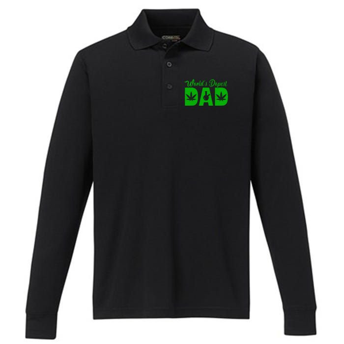 Worlds Dopest Dad Marijuana Bong Weed Performance Long Sleeve Polo