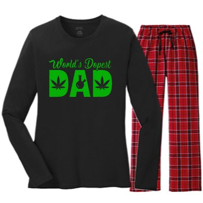 Worlds Dopest Dad Marijuana Bong Weed Women's Long Sleeve Flannel Pajama Set 