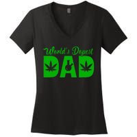 Worlds Dopest Dad Marijuana Bong Weed Women's V-Neck T-Shirt