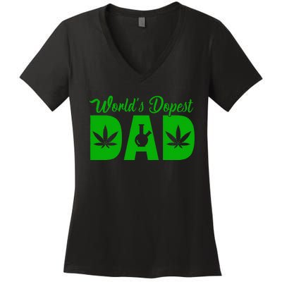 Worlds Dopest Dad Marijuana Bong Weed Women's V-Neck T-Shirt