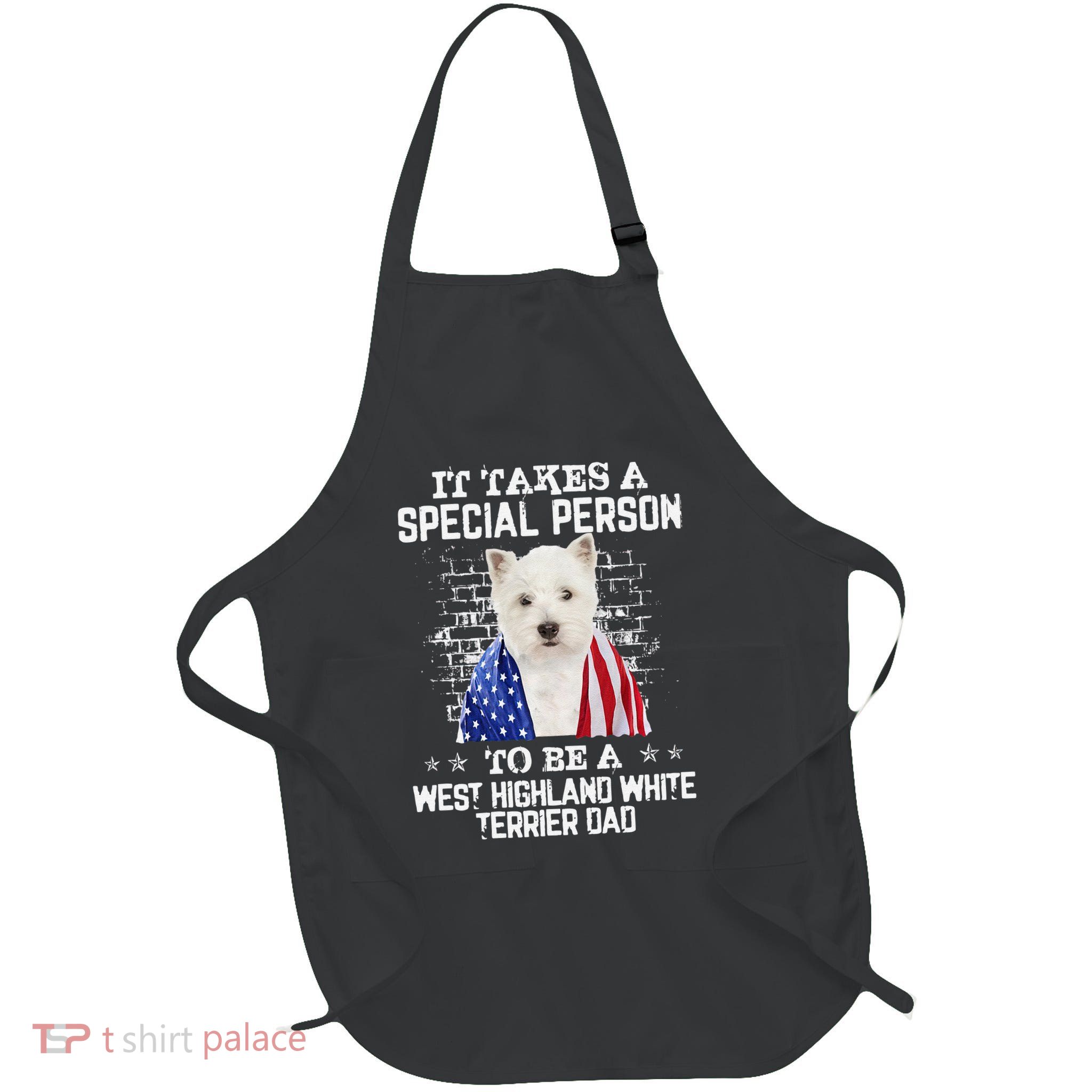 Westie Dog Dad With Proud American Flag Dog FatherS Day Full-Length Apron With Pockets