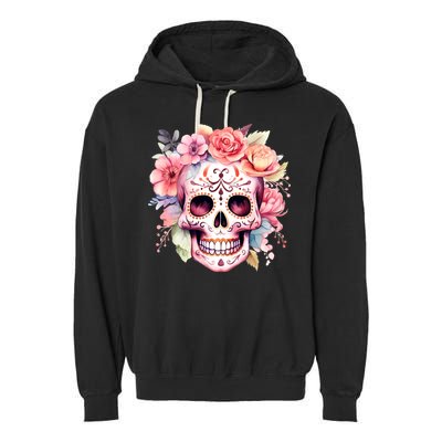 Watercolor Dia De Los Muertos Day Of The Dead Sugar Skull Garment-Dyed Fleece Hoodie