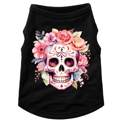Watercolor Dia De Los Muertos Day Of The Dead Sugar Skull Doggie Tank