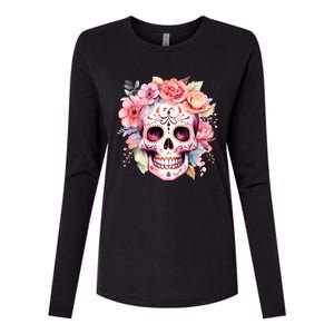 Watercolor Dia De Los Muertos Day Of The Dead Sugar Skull Womens Cotton Relaxed Long Sleeve T-Shirt