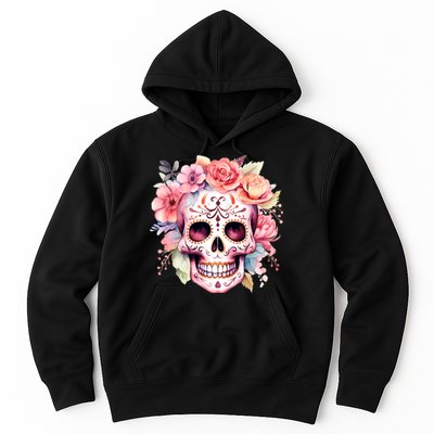 Watercolor Dia De Los Muertos Day Of The Dead Sugar Skull Hoodie
