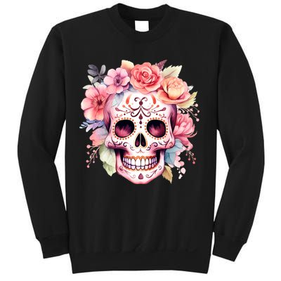 Watercolor Dia De Los Muertos Day Of The Dead Sugar Skull Sweatshirt