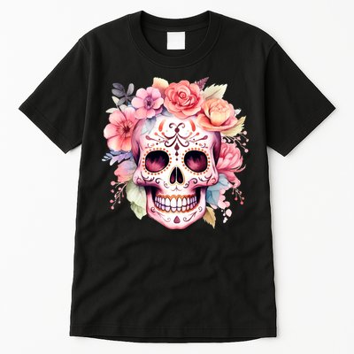 Watercolor Dia De Los Muertos Day Of The Dead Sugar Skull Tall T-Shirt