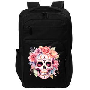 Watercolor Dia De Los Muertos Day Of The Dead Sugar Skull Impact Tech Backpack