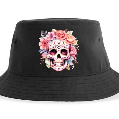 Watercolor Dia De Los Muertos Day Of The Dead Sugar Skull Sustainable Bucket Hat
