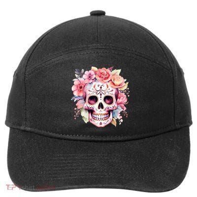 Watercolor Dia De Los Muertos Day Of The Dead Sugar Skull 7-Panel Snapback Hat