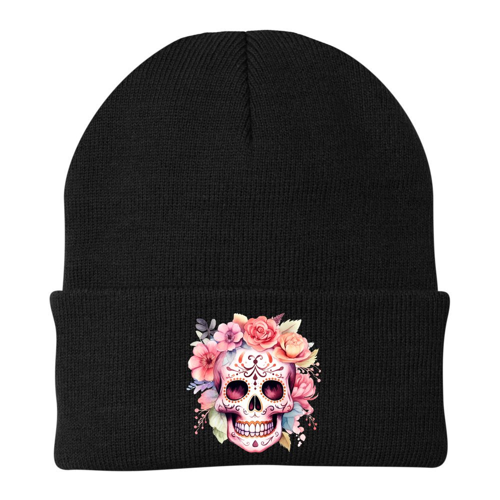 Watercolor Dia De Los Muertos Day Of The Dead Sugar Skull Beanie