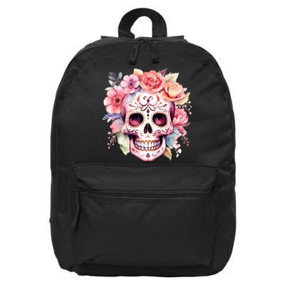 Watercolor Dia De Los Muertos Day Of The Dead Sugar Skull 16 in Basic Backpack