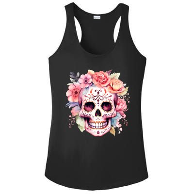 Watercolor Dia De Los Muertos Day Of The Dead Sugar Skull Ladies PosiCharge Competitor Racerback Tank