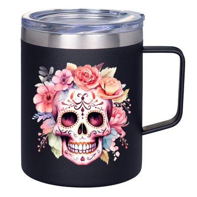 Watercolor Dia De Los Muertos Day Of The Dead Sugar Skull 12oz Stainless Steel Coffee Mug