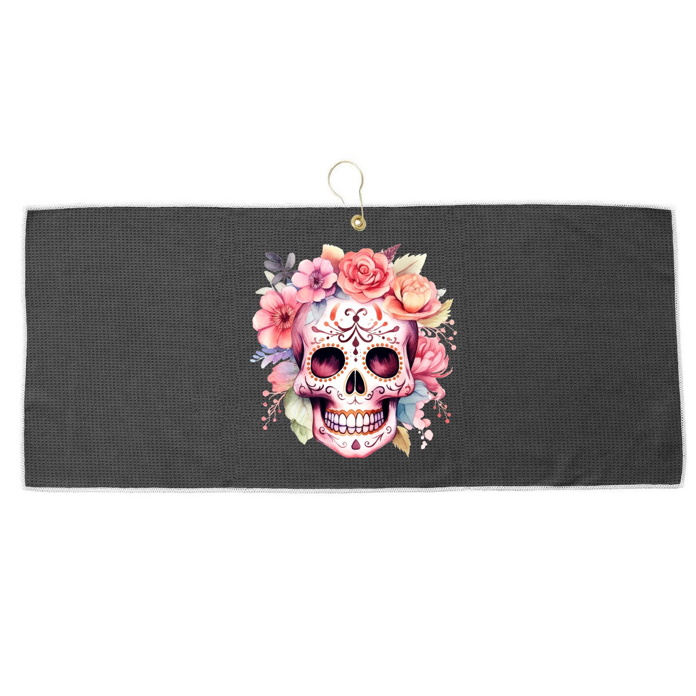 Watercolor Dia De Los Muertos Day Of The Dead Sugar Skull Large Microfiber Waffle Golf Towel