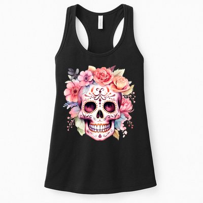 Watercolor Dia De Los Muertos Day Of The Dead Sugar Skull Womens Tank Top