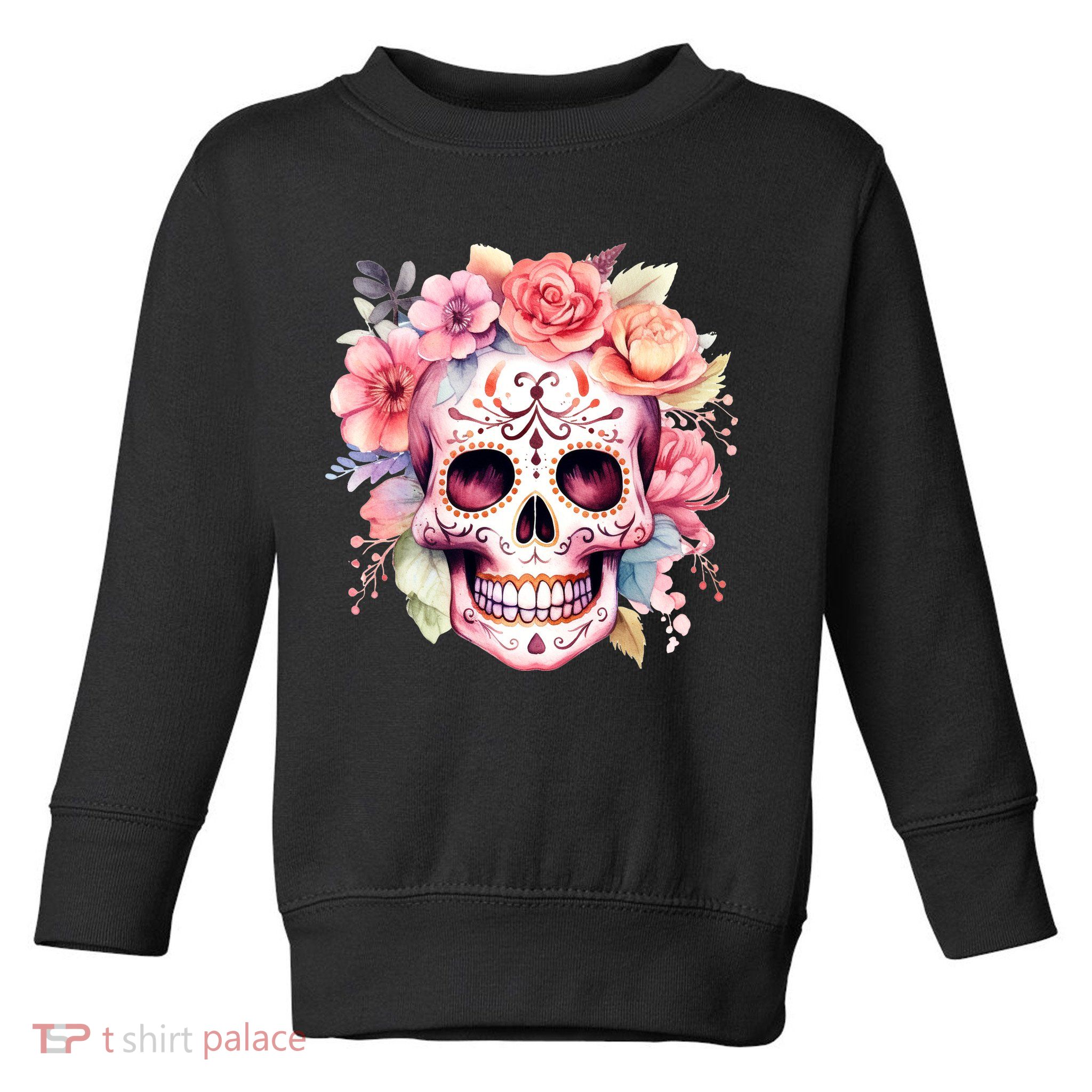 Watercolor Dia De Los Muertos Day Of The Dead Sugar Skull Toddler Sweatshirt
