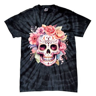 Watercolor Dia De Los Muertos Day Of The Dead Sugar Skull Tie-Dye T-Shirt