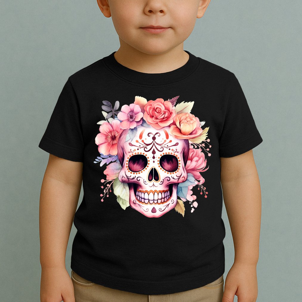 Watercolor Dia De Los Muertos Day Of The Dead Sugar Skull Toddler T-Shirt