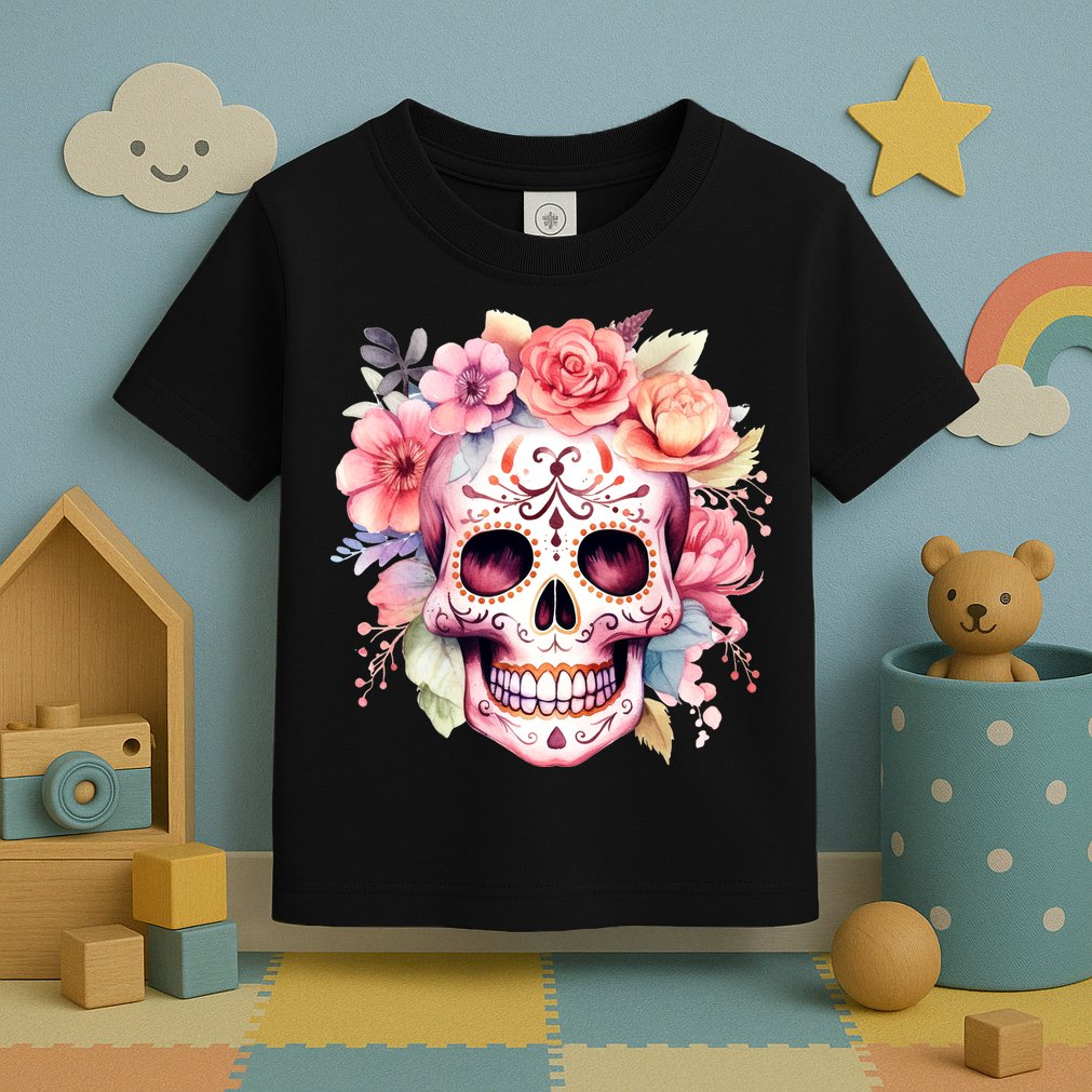 Watercolor Dia De Los Muertos Day Of The Dead Sugar Skull Toddler T-Shirt