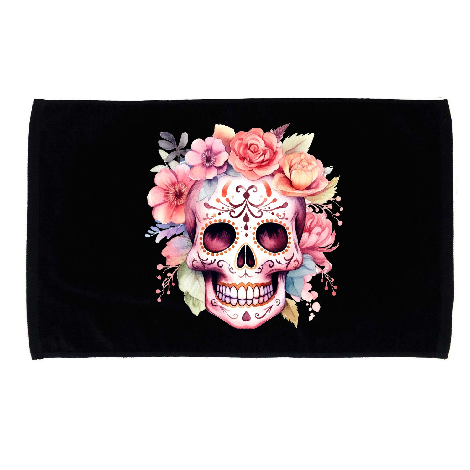 Watercolor Dia De Los Muertos Day Of The Dead Sugar Skull Microfiber Hand Towel