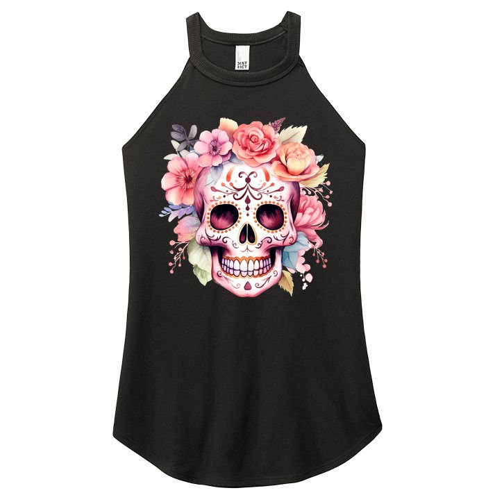 Watercolor Dia De Los Muertos Day Of The Dead Sugar Skull Women's Perfect Tri Rocker Tank