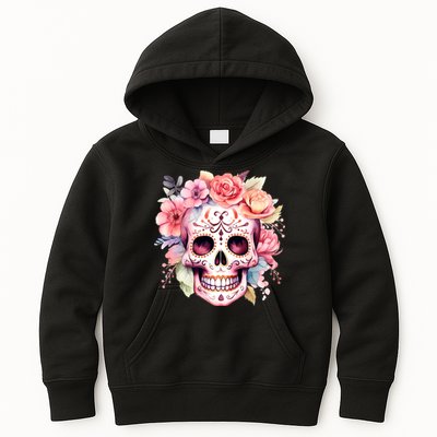 Watercolor Dia De Los Muertos Day Of The Dead Sugar Skull Kids Hoodie