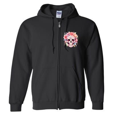 Watercolor Dia De Los Muertos Day Of The Dead Sugar Skull Full Zip Hoodie