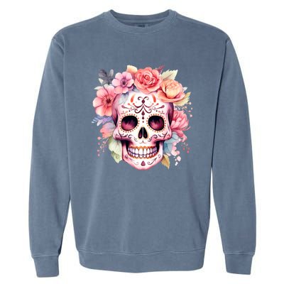 Watercolor Dia De Los Muertos Day Of The Dead Sugar Skull Garment-Dyed Sweatshirt