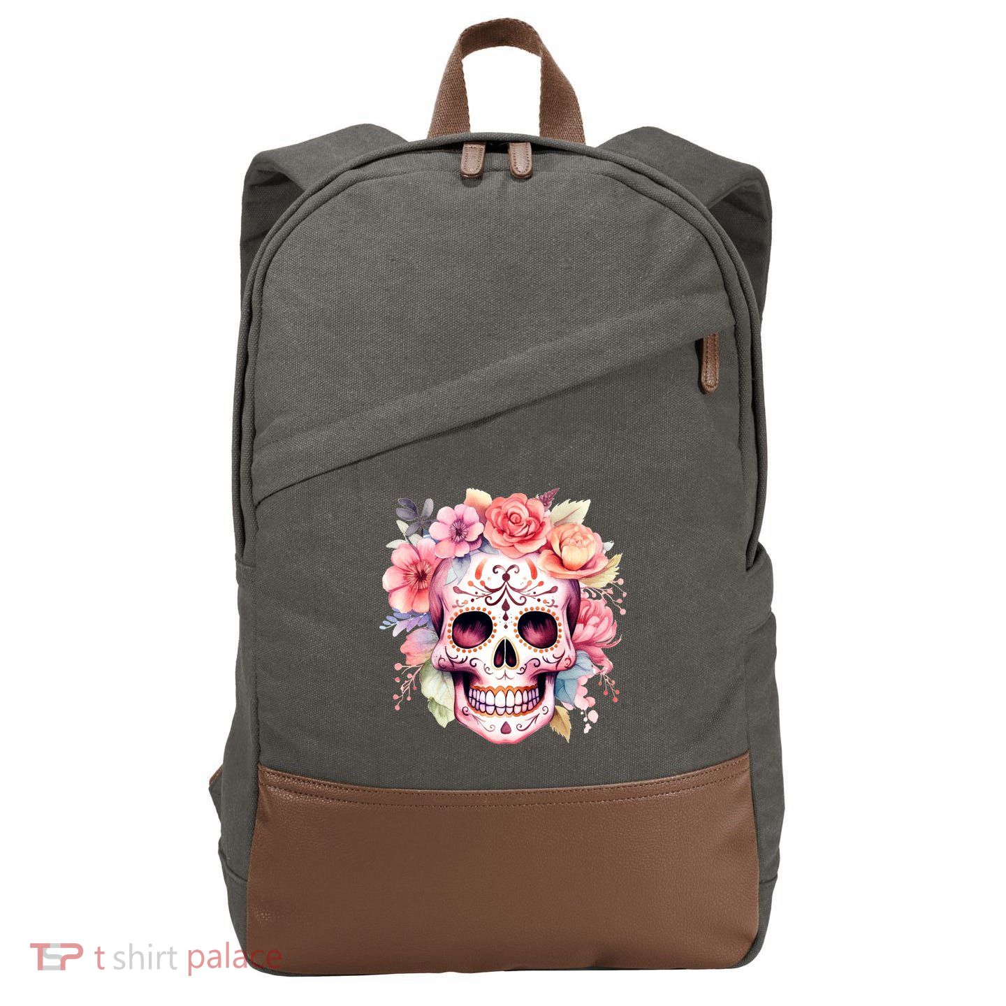 Watercolor Dia De Los Muertos Day Of The Dead Sugar Skull Cotton Canvas Backpack