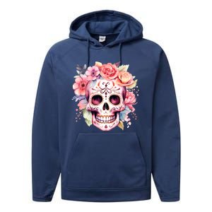 Watercolor Dia De Los Muertos Day Of The Dead Sugar Skull Performance Fleece Hoodie