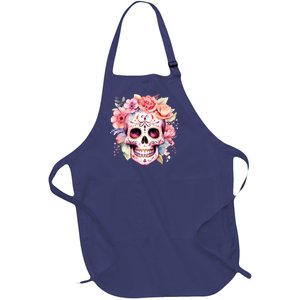 Watercolor Dia De Los Muertos Day Of The Dead Sugar Skull Full-Length Apron With Pockets