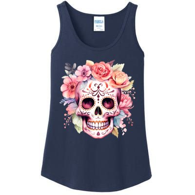 Watercolor Dia De Los Muertos Day Of The Dead Sugar Skull Ladies Essential Tank