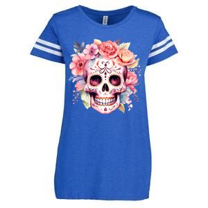 Watercolor Dia De Los Muertos Day Of The Dead Sugar Skull Enza Ladies Jersey Football T-Shirt